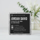 バー(ユダヤ教の)バル・ミツバーシンプル黒モダン銀グリッター 招待状 (スタンド正面)