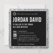 バー(ユダヤ教の)バル・ミツバーシンプル黒モダン銀グリッター 招待状 (正面)