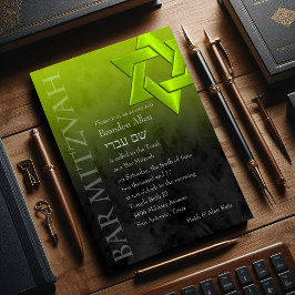 バー（ユダヤ教の）バル・ミツバースタイリッシュライムグリーンスターオブデイビッドグラデーション 招待状