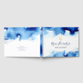 バー（ユダヤ教の）バル・ミツバースタイリッシュ金ゴールド星青色水色 ゲストブック (全面)