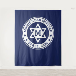 バー（ユダヤ教の）バル・ミツバースターのデイビッドブルー任意の色モノグラム タペストリー