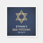バー(ユダヤ教の)バル・ミツバースターオブデイヴィッドネイビーブルーホワイト&金ゴールド スタンダードカクテルナプキン (正面)