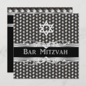 バー(ユダヤ教の)バル・ミツバースターブラックシルバーメタル男の子 招待状 (正面/裏面)