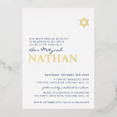 バー(ユダヤ教の)バル・ミツバースモダンター海軍ブルー金ゴールドフォイル 箔招待状 (正面)