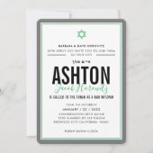 バー(ユダヤ教の)バル・ミツバースモダンター男の子スポーティ緑グレー 招待状 (正面)