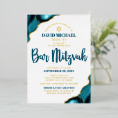 バー(ユダヤ教の)バル・ミツバーターコイズはっきりしたAgateスクリプ実在ト金ゴールド 箔招待状 (立ち正面)