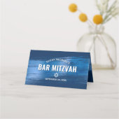 バー(ユダヤ教の)バル・ミツバーネイビータイポグラフィブルーフォイルはっきりしたモダン プレイスカード (裏面)