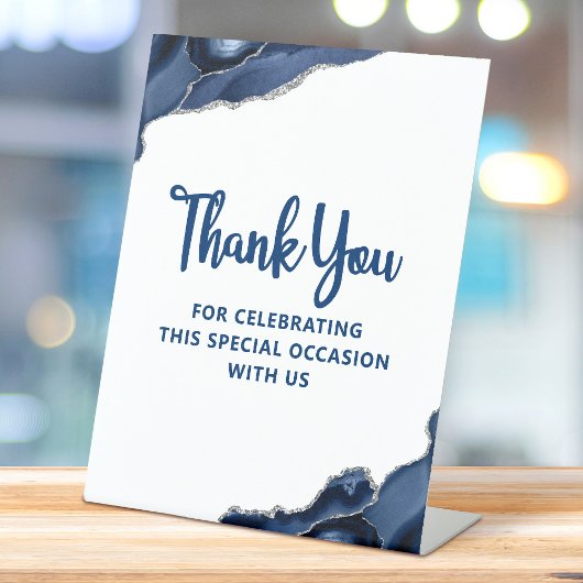 バー(ユダヤ教の)バル・ミツバーネイビーブルーアゲートシンプル脚本モダン 台座サイン