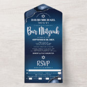 バー(ユダヤ教の)バル・ミツバーネイビーブルーグラデーションアゲートモダンスクリプト オールインワン招待状 (内側)