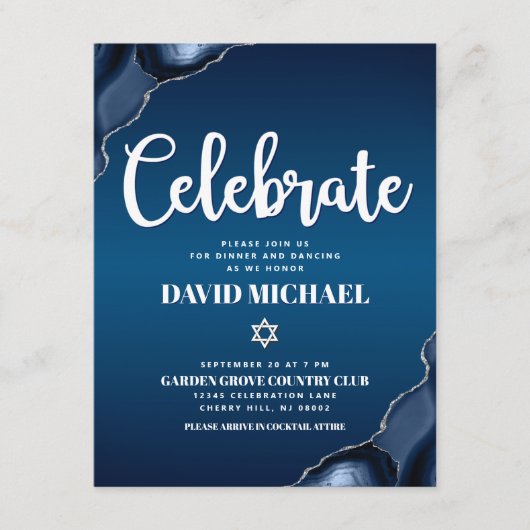バー（ユダヤ教の）バル・ミツバーネイビーブルーグラデーションアゲートモダン脚本 エンクロージャーカード (正面)