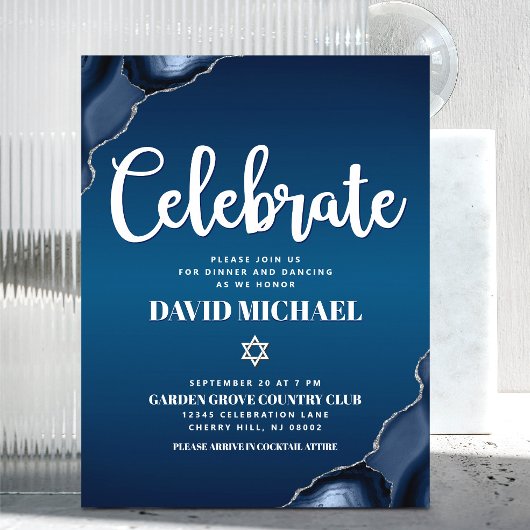 バー(ユダヤ教の)バル・ミツバーネイビーブルーグラデーションアゲートモダン脚本 エンクロージャーカード