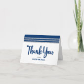 バー(ユダヤ教の)バル・ミツバーネイビーブルーシルバータルライトスクリプトモダン サンキューカード (正面)