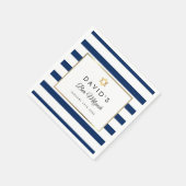 バー（ユダヤ教の）バル・ミツバーネイビーブルーホワイトストライプ金ゴールド スタンダードカクテルナプキン (角)