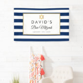 バー（ユダヤ教の）バル・ミツバーネイビーブルーホワイトストライプ金ゴールド 横断幕 (インサイチュ)