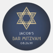 バー（ユダヤ教の）バル・ミツバーネイビーブルーホワイト&金ゴールドスターオブデイビッド ラウンドシール (正面)