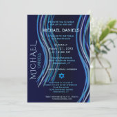 バー(ユダヤ教の)バル・ミツバーネイビーブルー祈りの言葉ショール 招待状 (スタンド正面)