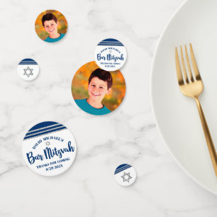 バー（ユダヤ教の）バル・ミツバーネイビーモダンブルーシルバータルライトスクリプト コンフェッティ