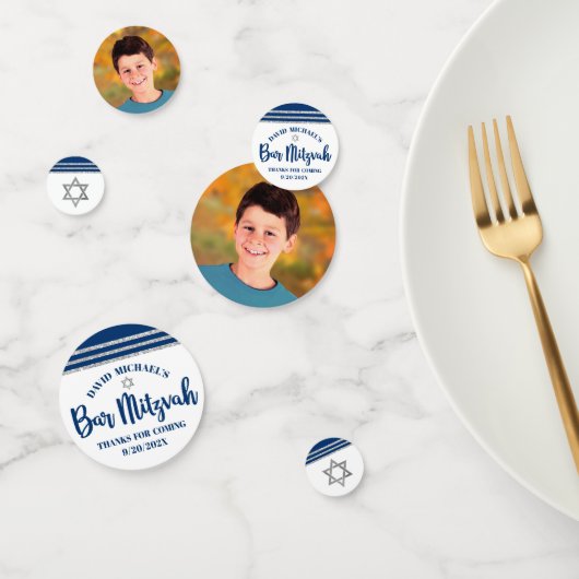 バー(ユダヤ教の)バル・ミツバーネイビーモダンブルーシルバータルライトスクリプト コンフェッティ (グループ)