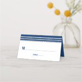 バー(ユダヤ教の)バル・ミツバーネイビーモダンブルーシルバータルライトスクリプト プレイスカード (正面)