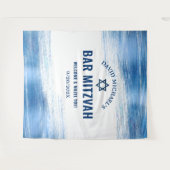 バー(ユダヤ教の)バル・ミツバーネイビー型ブルーフォイル写真背景 タペストリー (正面(横))