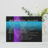 バー(ユダヤ教の)バル・ミツバーパープルとターコイズオン任意の色 招待状 (スタンド正面)