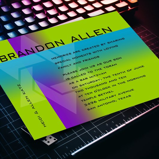バー(ユダヤ教の)バル・ミツバーパープルとターコイズオン任意の色 招待状