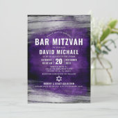 バー（ユダヤ教の）バル・ミツバーパープル銀はっきりした箔モダン型 招待状 (スタンド正面)