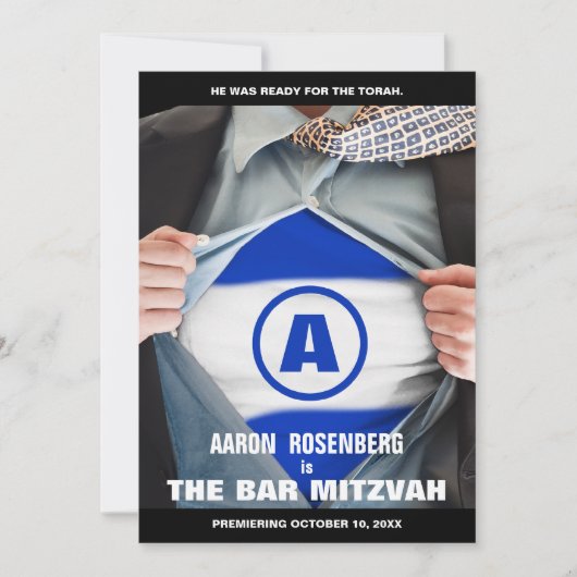 バー(ユダヤ教の)バル・ミツバーヒーロー招待状 招待状 (正面)