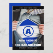 バー(ユダヤ教の)バル・ミツバーヒーロー招待状 招待状 (正面/裏面)