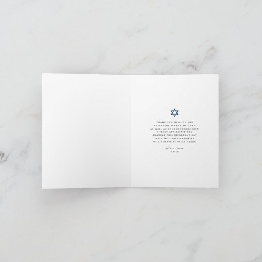 バー（ユダヤ教の）バル・ミツバーフォトシンプルはっきりしたモダンScriptカスタム サンキューカード (内部)