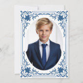 バー（ユダヤ教の）バル・ミツバーフォトブルーホワイトヴィンテージスター・オブ・デイビッド 招待状 (裏面)