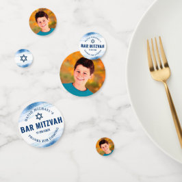 バー（ユダヤ教の）バル・ミツバーフォトモダンネイビータイポグラフィブルーフォイル コンフェッティ