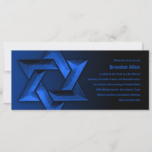 バー(ユダヤ教の)バル・ミツバーブラックアンドブルースターオブデイビッド 招待状 (正面)