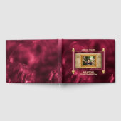 バー(ユダヤ教の)バル・ミツバーブルゴーニュ大理石金ゴールドスクロール写真シック ゲストブック (全面)