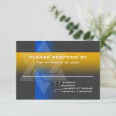 バー（ユダヤ教の）バル・ミツバーブルーとイエローオン任意の色 出欠カード (スタンド正面)