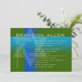 バー（ユダヤ教の）バル・ミツバーブルーとターコイズオン任意の色 招待状 (スタンド正面)