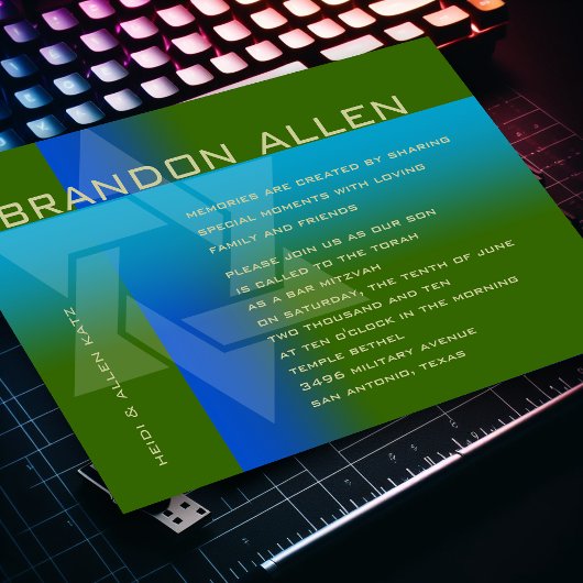 バー（ユダヤ教の）バル・ミツバーブルーとターコイズオン任意の色 招待状