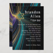 バー(ユダヤ教の)バル・ミツバーブルーと金ゴールドレイ 招待状 (正面/裏面)