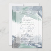 バー(ユダヤ教の)バル・ミツバーブルーグリーンドライブラシストローク 招待状 (正面)