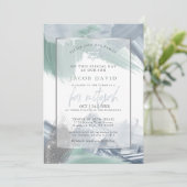 バー(ユダヤ教の)バル・ミツバーブルーグリーンドライブラシストローク 招待状 (スタンド正面)