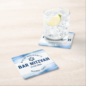 バー(ユダヤ教の)バル・ミツバーブルーフォイルネイビータイポグラフィモダンはっきりした スクエアペーパーコースター (インサイチュ)