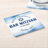 バー(ユダヤ教の)バル・ミツバーブルーフォイルネイビータイポグラフィモダンはっきりした スクエアペーパーコースター (アングル)