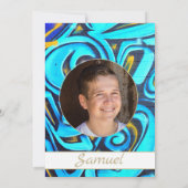 バー(ユダヤ教の)バル・ミツバーブルーモダンフォトスターオブデイビッド 招待状 (裏面)