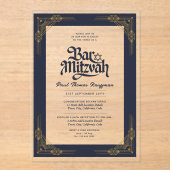 バー（ユダヤ教の）バル・ミツバーブルー金ゴールドエレガントラグジュアリーミニマリスト アクリル招待状 (正面)