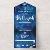 バー(ユダヤ教の)バル・ミツバーブルー銀河系アゲートウォーターカラースクリプト オールインワン招待状 (内側)