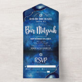 バー(ユダヤ教の)バル・ミツバーブルー銀河系水彩瑪瑙スクリプト オールインワン招待状 (内側)