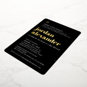 バー（ユダヤ教の）バル・ミツバーミニマルモダントレンディーブラック金ゴールド 箔招待状 (回転した状態)