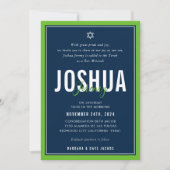 バー（ユダヤ教の）バル・ミツバーモダンアスレティックボーイnfl green navy inv 招待状 (正面)