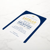 バー(ユダヤ教の)バル・ミツバーモダンアミニマルーチ海軍ホワイト金ゴールド 箔招待状 (回転した状態)