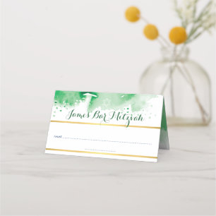 バー（ユダヤ教の）バル・ミツバーモダングリーンウォーター色金ゴールドフォイルスター プレイスカード